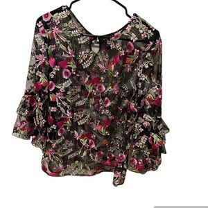 Weavz Embroidered Floral Bell Sleeve Sheer Women’s Top